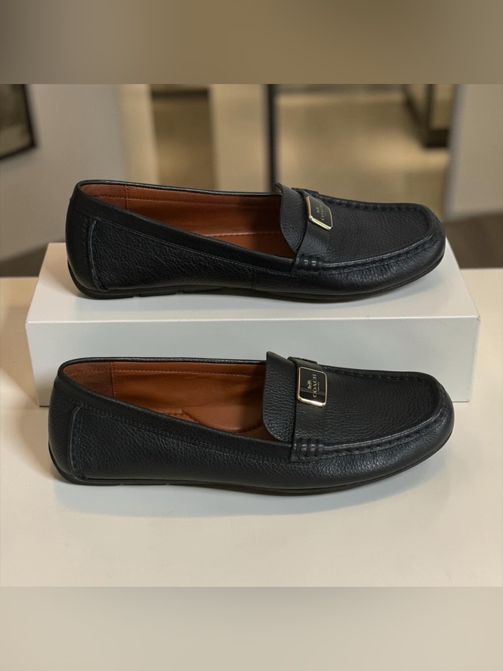 COACH Women’s Mona Driver Black Leather Loafers Flats CC637 Sz 9 EUC